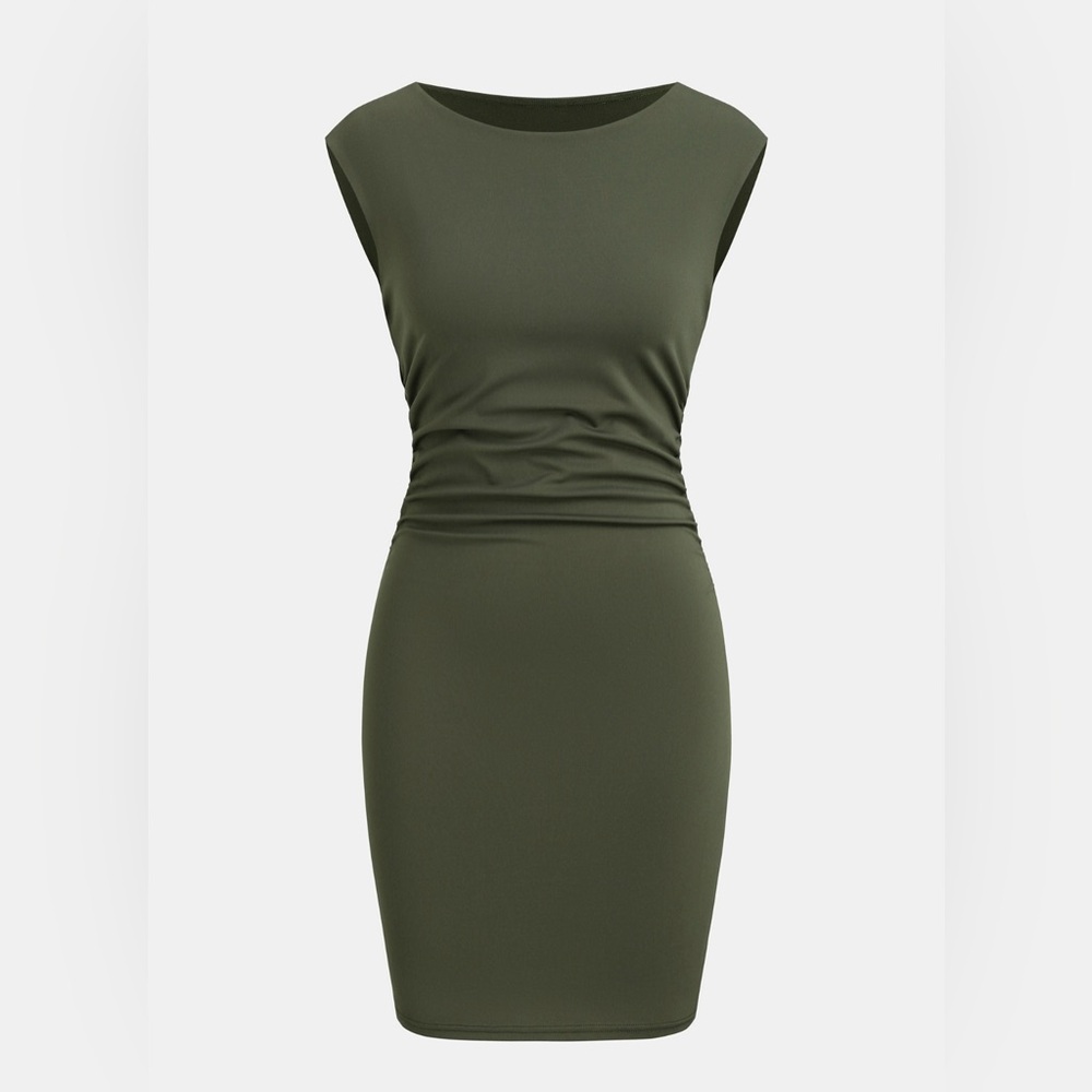 JoJo Olive Green Boatneck Sleeveless Mini Dress